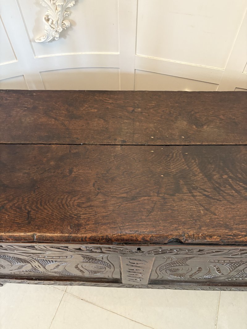 Antique 17th Century Quality Carved Oak Coffer - Image 14